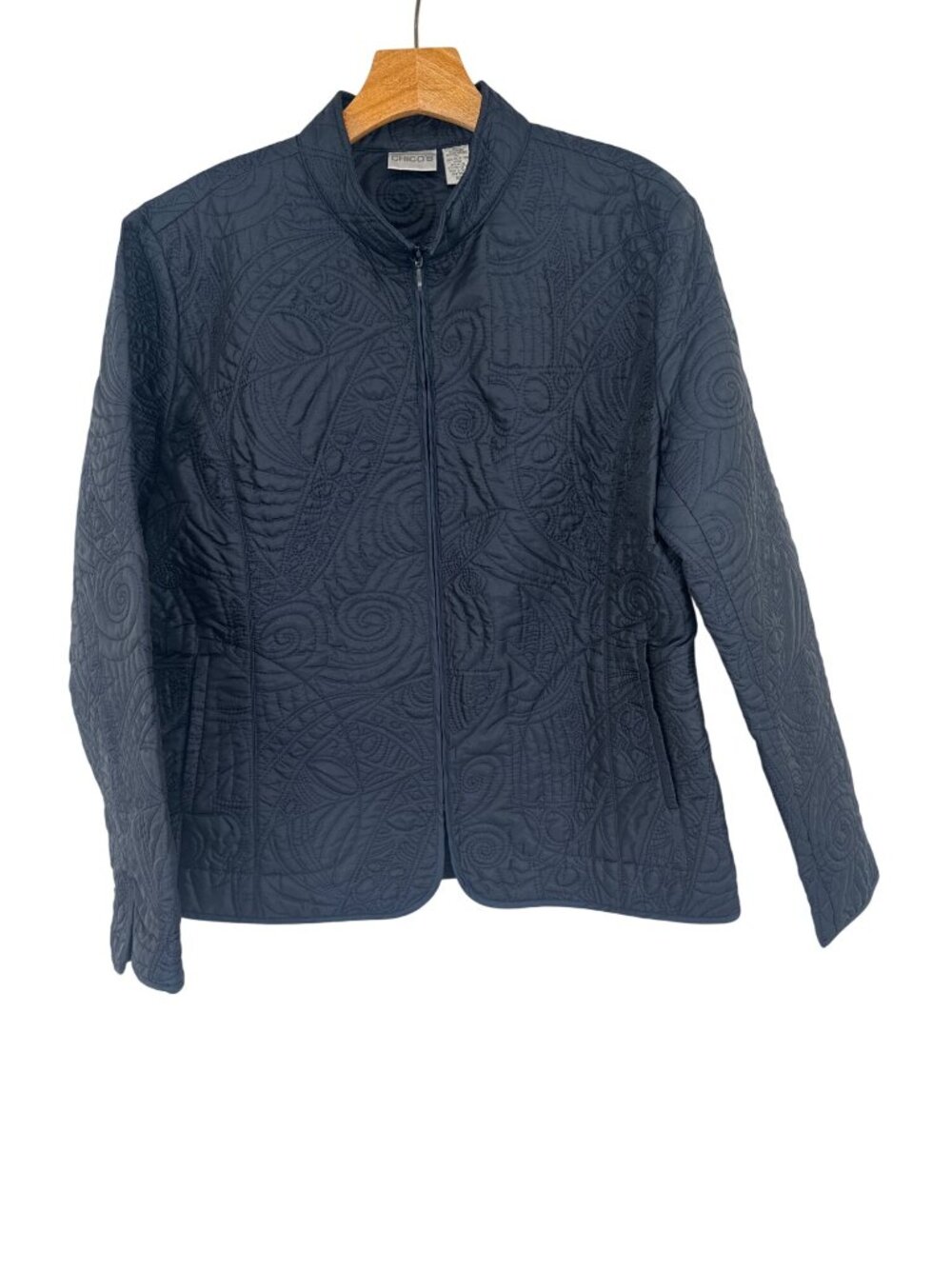 Chicos 3 Womens Ink Blue Quilted irvine Jacket Size XL pockets new $118